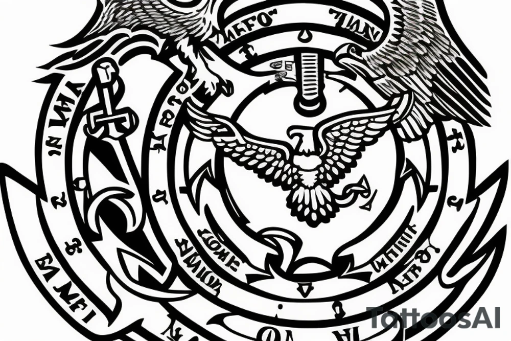 Marine Corps Emblem: The Eagle, Globe, and Anchor emblem, which is the official emblem of the United States Marine Corps, could be featured prominently. It could be positioned on either side of the clock face, with the eagle's wings extending outward. tattoo idea
