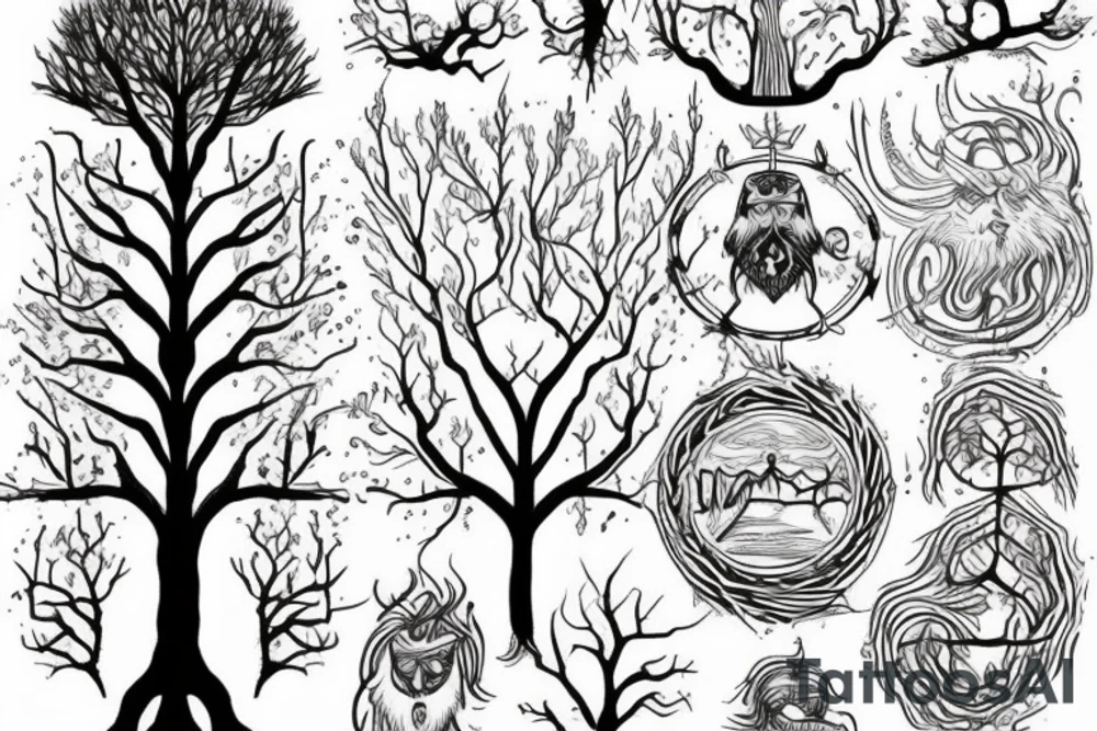 norse tree with long roots tattoo idea