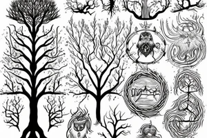 norse tree with long roots tattoo idea