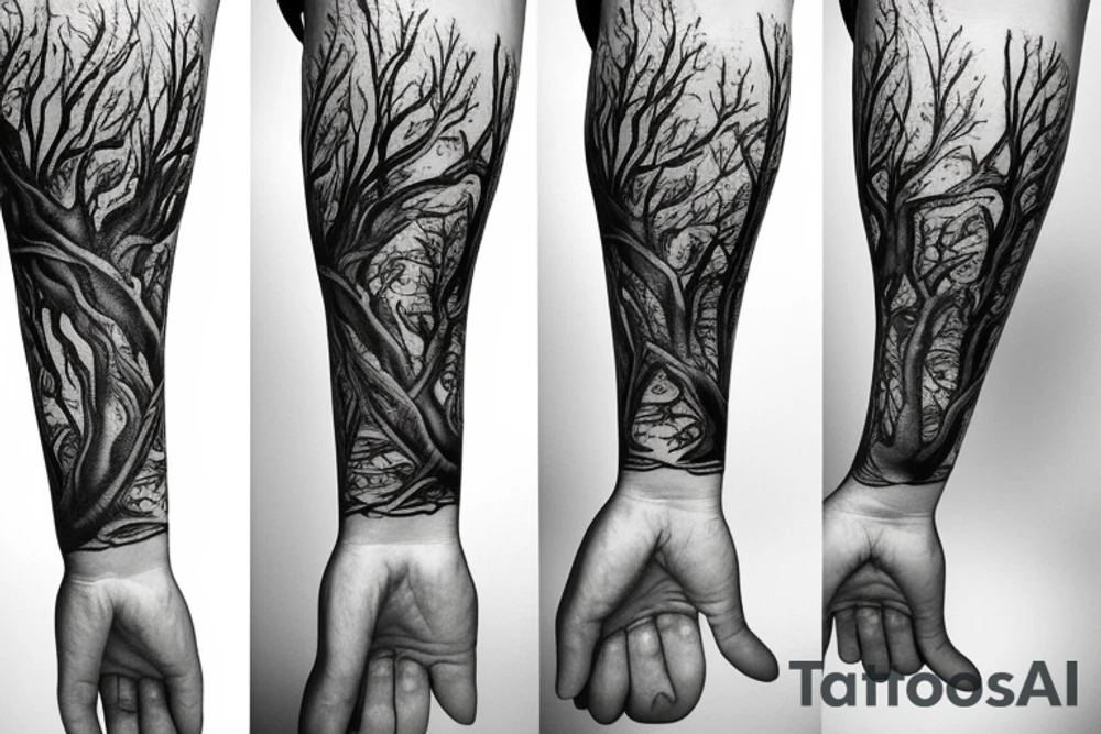 tree of life with long roots tattoo idea