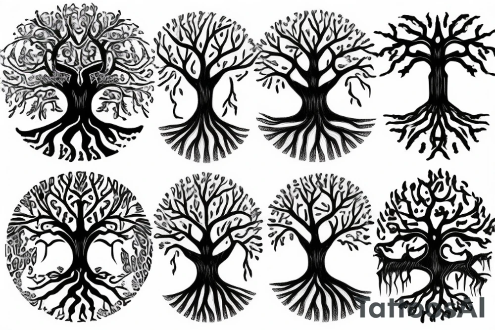 tree of life with long roots tattoo idea