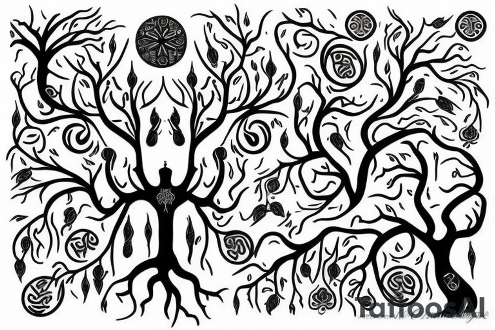 tree of life with long roots tattoo idea