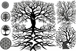 tree of life with long roots tattoo idea