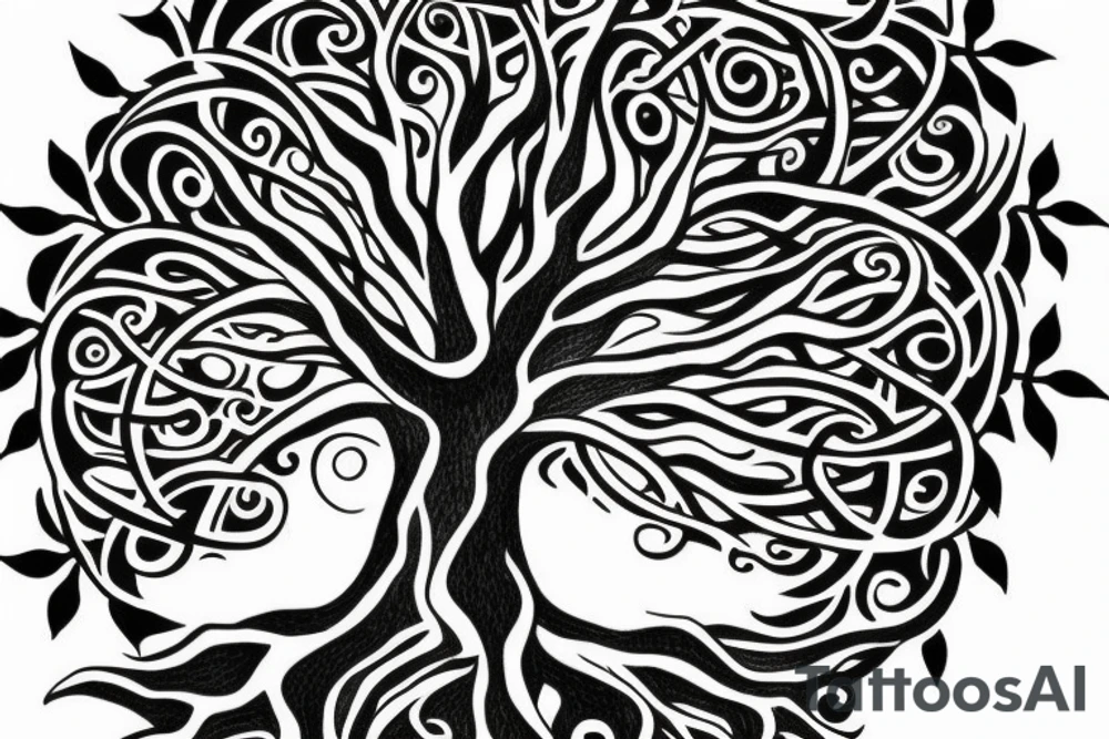 tree of life with long roots tattoo idea