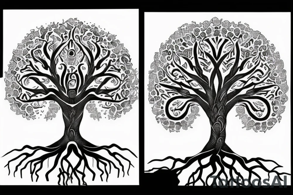tree of life with long roots tattoo idea