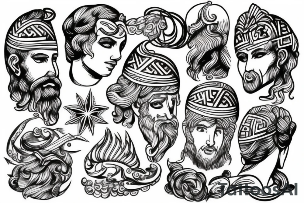 Greek god with a Greek pattern tattoo idea