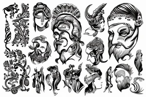 Greek god with a Greek pattern background tattoo idea