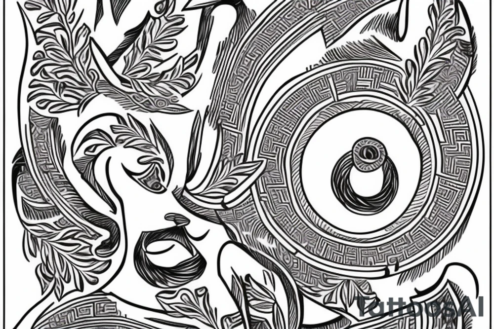 Greek god on a Greek pattern background tattoo idea