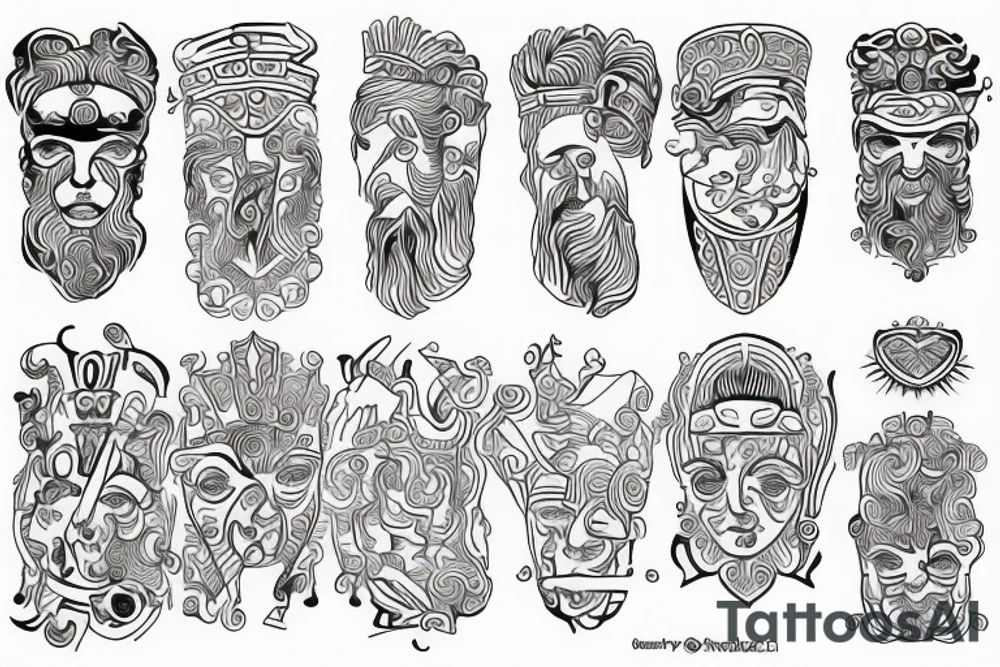 Greek god on a Greek pattern background tattoo idea