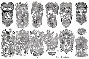 Greek god on a Greek pattern background tattoo idea