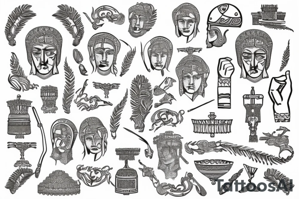 Greek pattern background and Alexander the Great tattoo idea