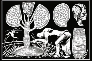 An african boy playing football under a vachellia tortilis with a marabout on the tree tattoo idea