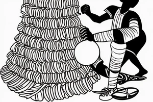 An african boy playing football under a vachellia tortilis with a marabout on the tree tattoo idea