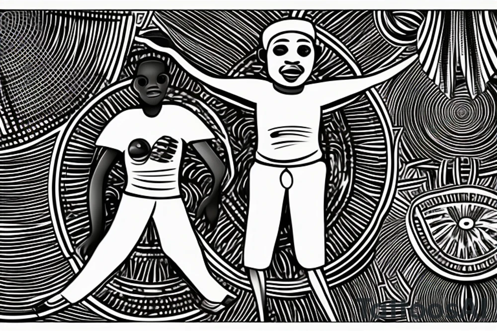 An african boy playing football under a vachellia tortilis with a marabout on the tree tattoo idea An african boy playing football under a vachellia tortilis with a marabout on the tree tattoo idea