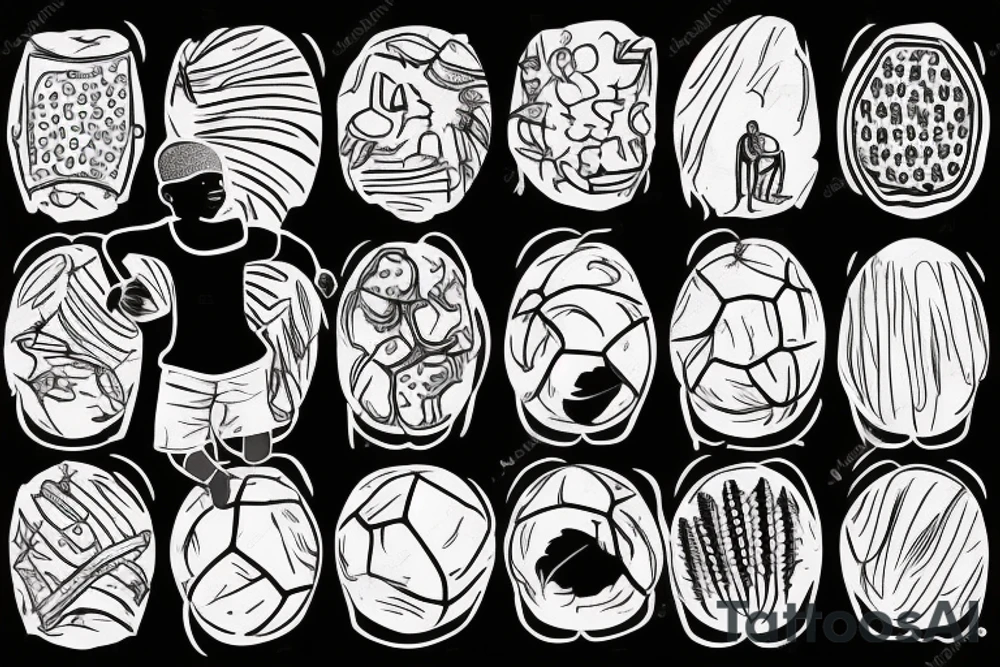 An african little boy playing football under a vachellia tortilis tattoo idea