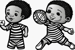 An african little boy playing football under a  african acacia tattoo idea