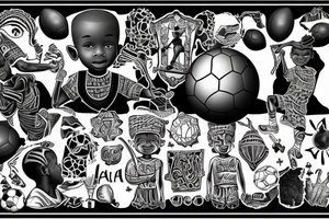 An african little boy playing football under an african acacia tattoo idea