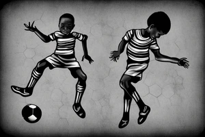 An african little boy playing football under an african acacia tattoo idea