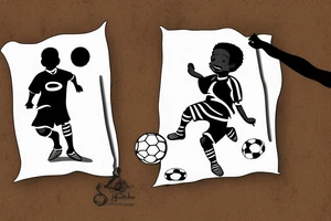 An african little boy playing football under an african acacia tattoo idea