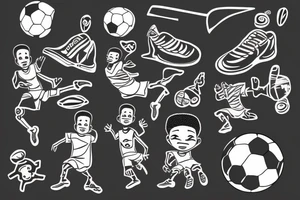 An african little boy playing football under an african acacia tattoo idea