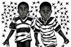An african little boy playing football under an african acacia tattoo idea