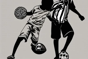 An african little boy playing football under an african acacia tattoo idea