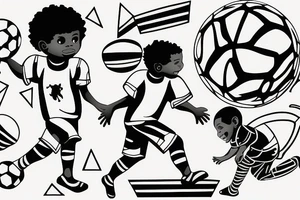 An african little boy playing football under an african acacia tattoo idea