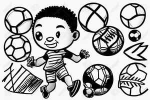An african little boy playing football under an african acacia tattoo idea