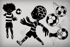 An african little boy playing football under an african acacia tattoo idea