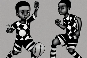 An african little boy playing football under an african acacia tattoo idea
