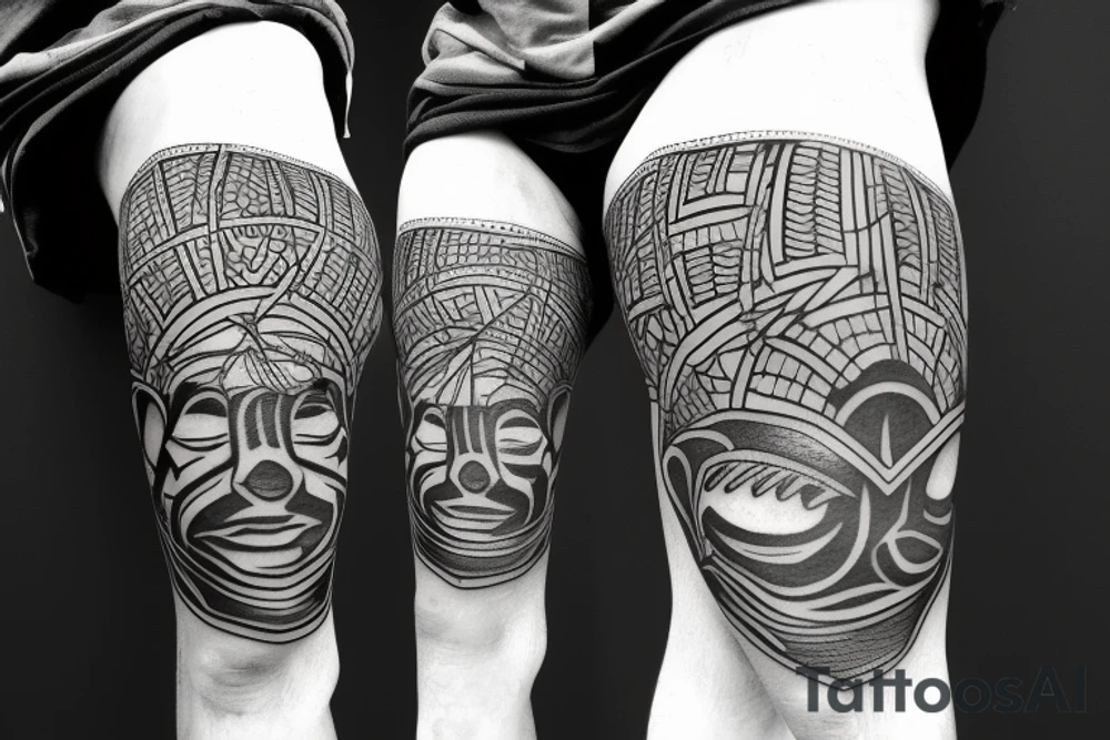An african little boy playing football under an african acacia tattoo idea
