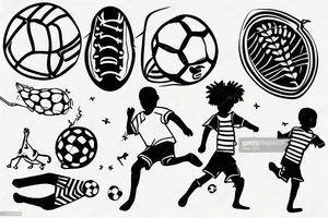 An african little boy playing football under an african acacia tattoo idea