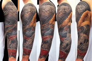 A Sleeve that has; Texas, New Jersey, Ireland, America, Baseball, Mateo, Nolan, Benjamin tattoo idea
