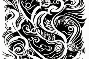 Bootle of wine with sea and see animal tattoo idea