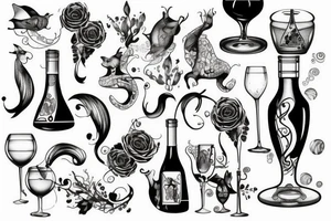 Bootle of wine with sea and see animal tattoo idea