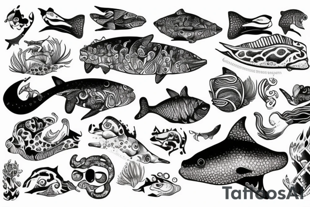 Eine bootle inside ocean with animal tattoo idea