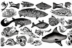 Eine bootle inside ocean with animal tattoo idea