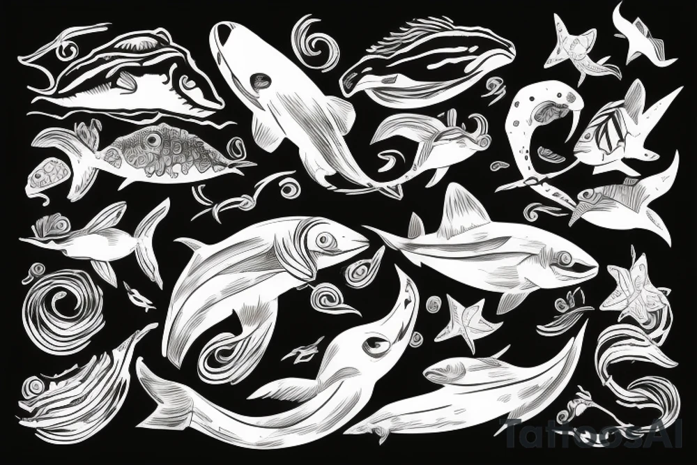 Eine bootle inside ocean with animal tattoo idea