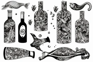 Wine bottle ocean, sea animal tattoo idea