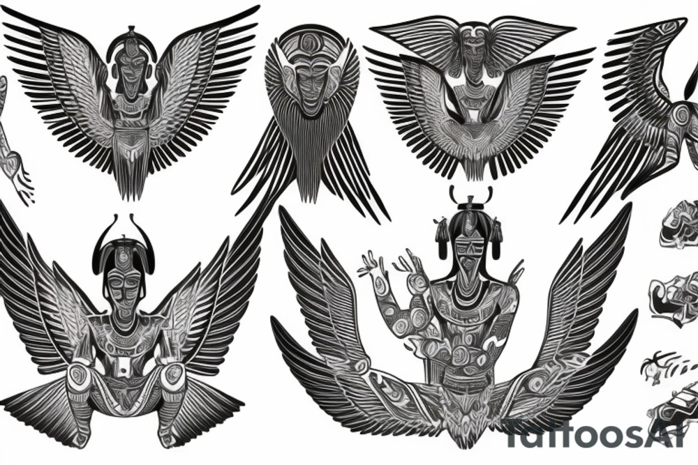Maat seated position wings spread tattoo idea