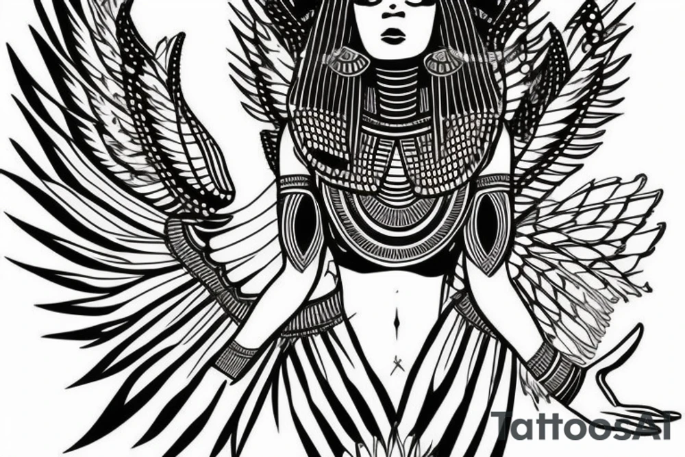 Egyptian black goddess Maat seated position wings spread tattoo idea