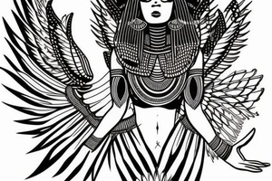 Egyptian black goddess Maat seated position wings spread tattoo idea