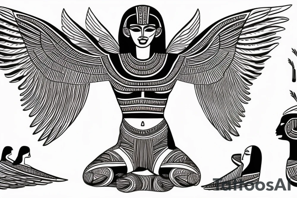 Egyptian black goddess Maat seated position wings spread tattoo idea