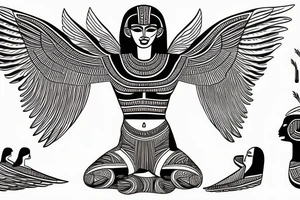 Egyptian black goddess Maat seated position wings spread tattoo idea