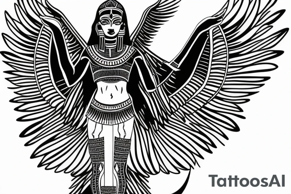 Egyptian black goddess Maat kneeling position wings spread tattoo idea