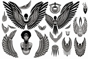 Egyptian black goddess Maat kneeling position wings spread tattoo idea