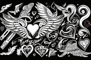 Winged heart with lettering in middle horizontal tattoo idea