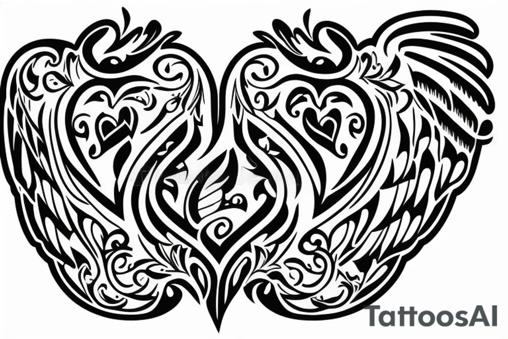 Winged heart with lettering in middle horizontal tattoo idea