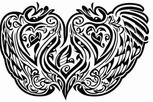 Winged heart with lettering in middle horizontal tattoo idea
