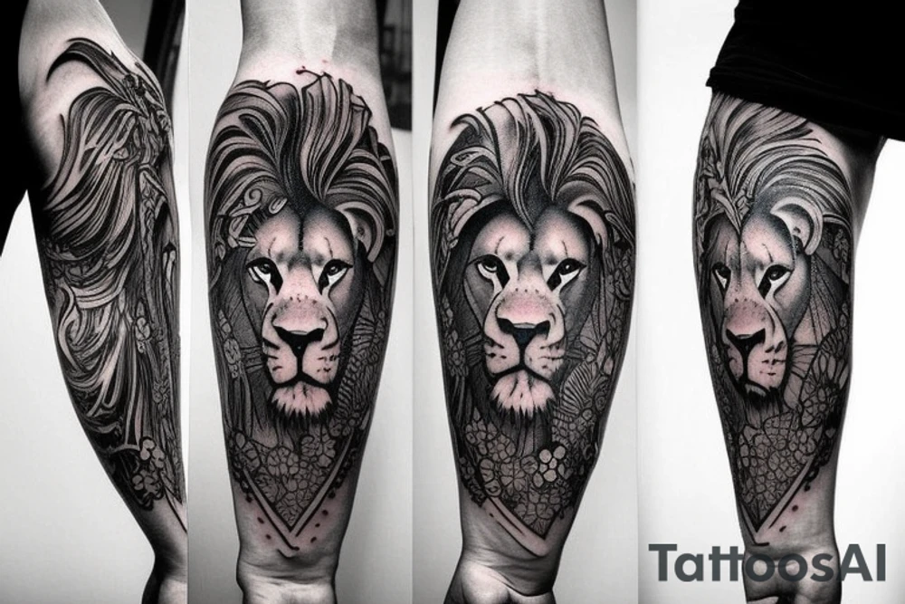 lion bull and ram half sleeve tattoo idea